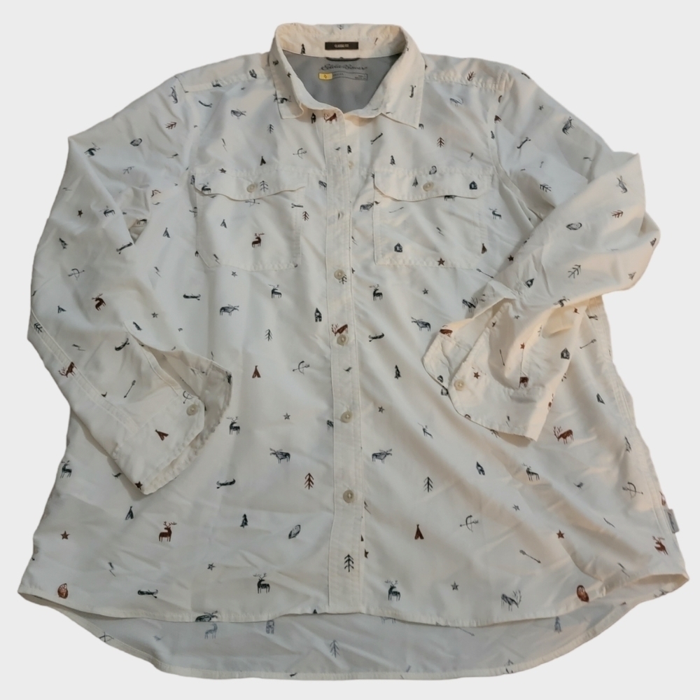 Eddie Bauer White Pattern Button Down - image 5